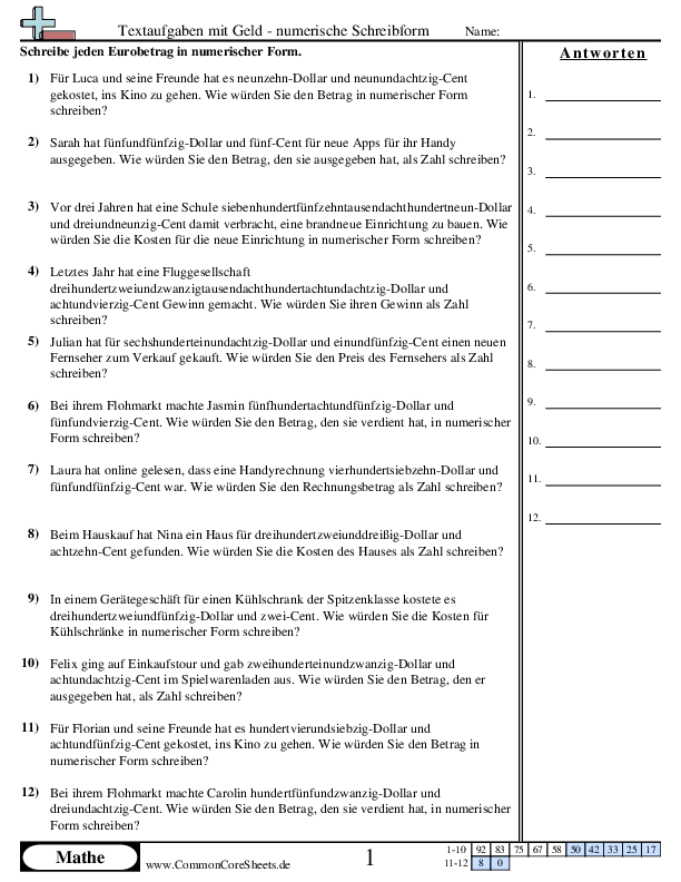 News & Updates - Ermitteln von Geldsummen (Euro und Cent) worksheet